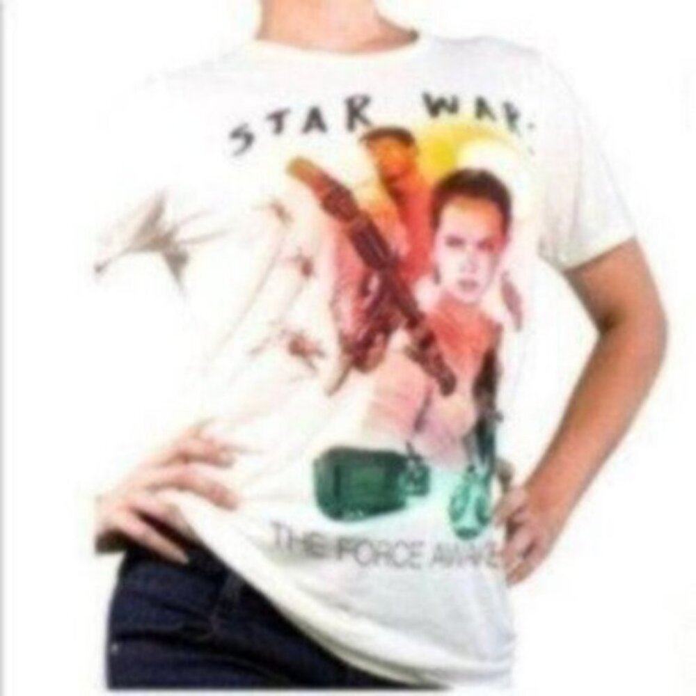 Disney Women's White Short Sleeve The Star Wars Force Awakens T-Shirt Size M